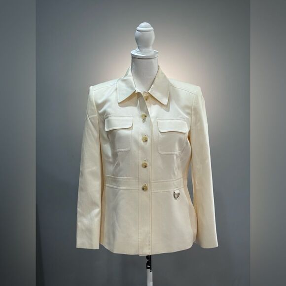 Off-White Vintage Talbots Silk Blend Blazer Size 6P EUC - Picture 1 of 9